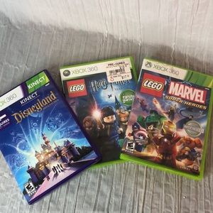 XBOX 360 lot of 3 video games LEGO Harry Potter Disneyland Marvel Super Heros